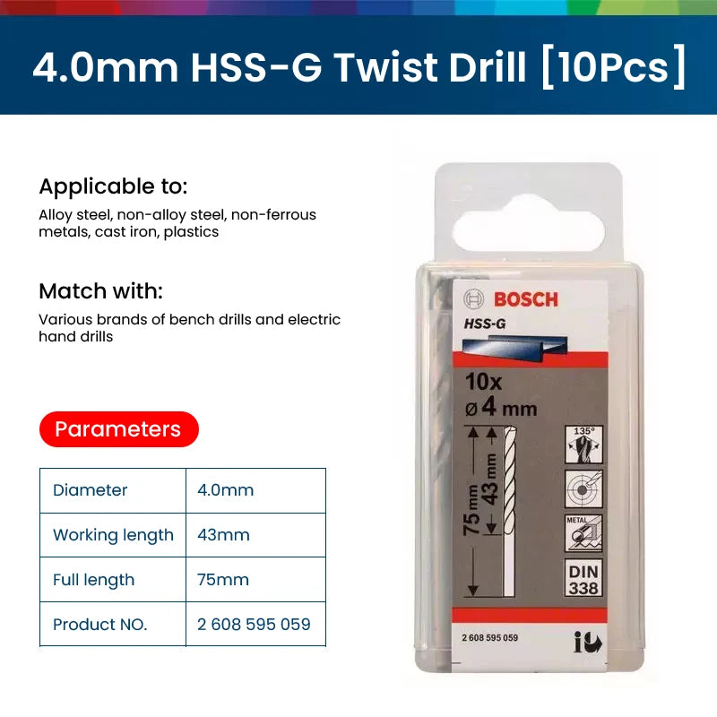 Bosch Electric Metal Drill Bit Set Woodworking Rotate Power Accessories Tool 1-10mm Hss-G Wood Drill Bits Punching Hole Saw Tool
