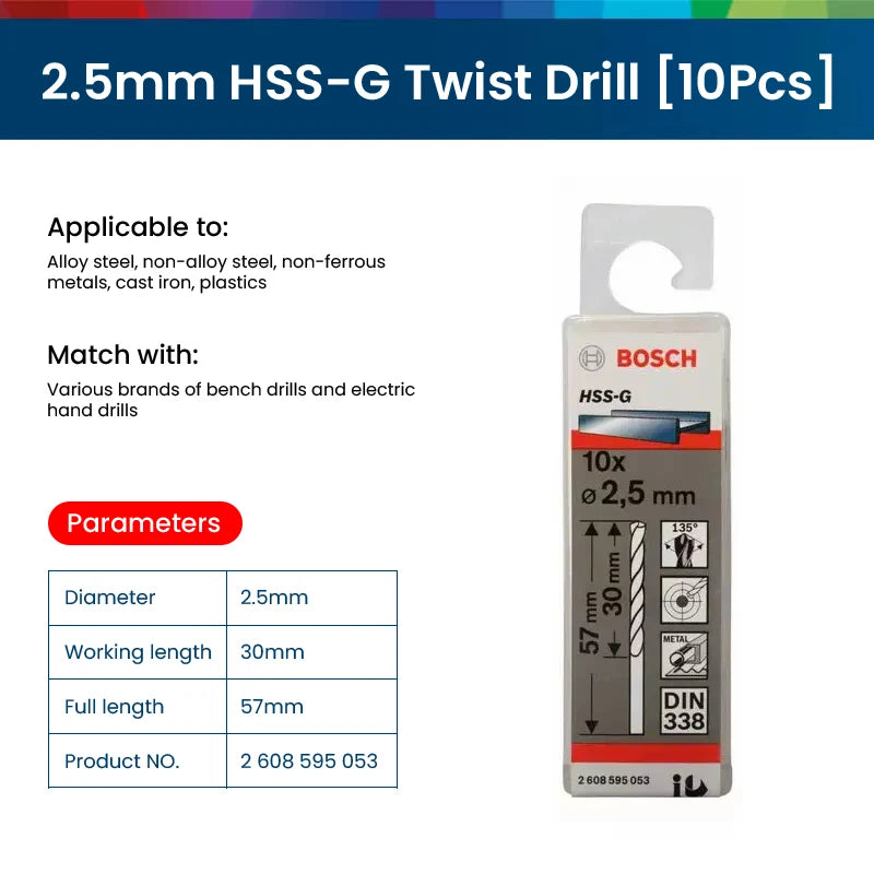 Bosch Electric Metal Drill Bit Set Woodworking Rotate Power Accessories Tool 1-10mm Hss-G Wood Drill Bits Punching Hole Saw Tool