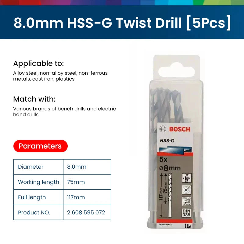 Bosch Electric Metal Drill Bit Set Woodworking Rotate Power Accessories Tool 1-10mm Hss-G Wood Drill Bits Punching Hole Saw Tool