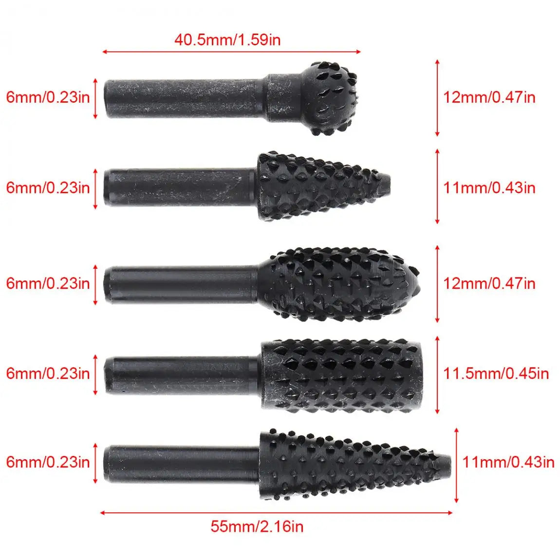 5pc Black Woodworking Wolf Tooth Stick Rotary File DIY Grinding Accessories Set Electric Grinding Head Tool
