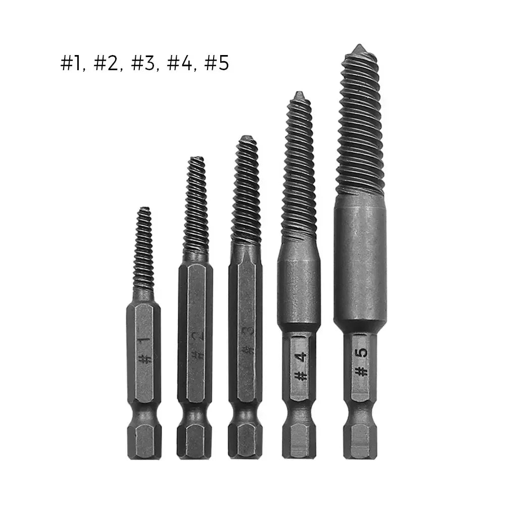 5Pcs Broken Bolt Extractor Screw Remover Set Drill Bit Set and Damaged Stripped Screw Extractor Remover Tool