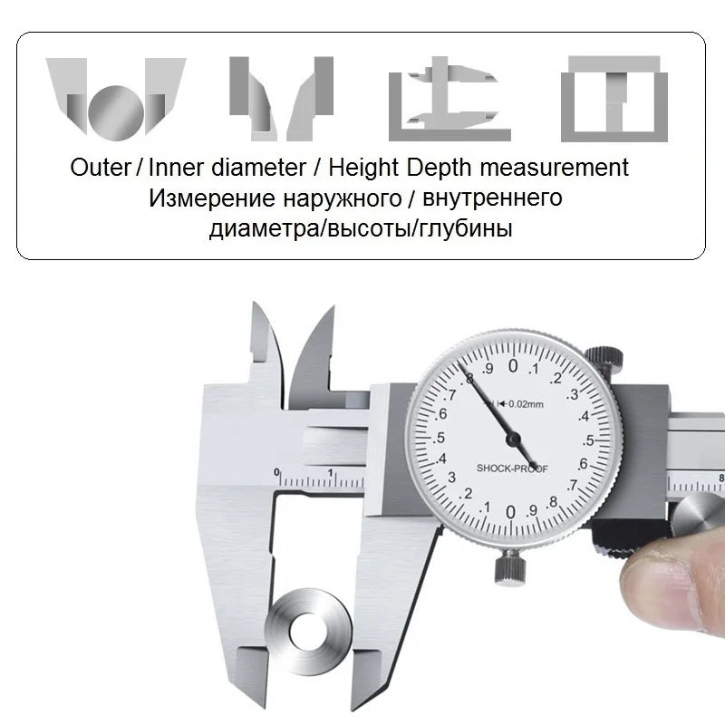Dial Calipers High Precision Metal Vernier Calipers Shockproof Height Depth Inner Outer Diameter Tester 0-200 mm Measuring Tools