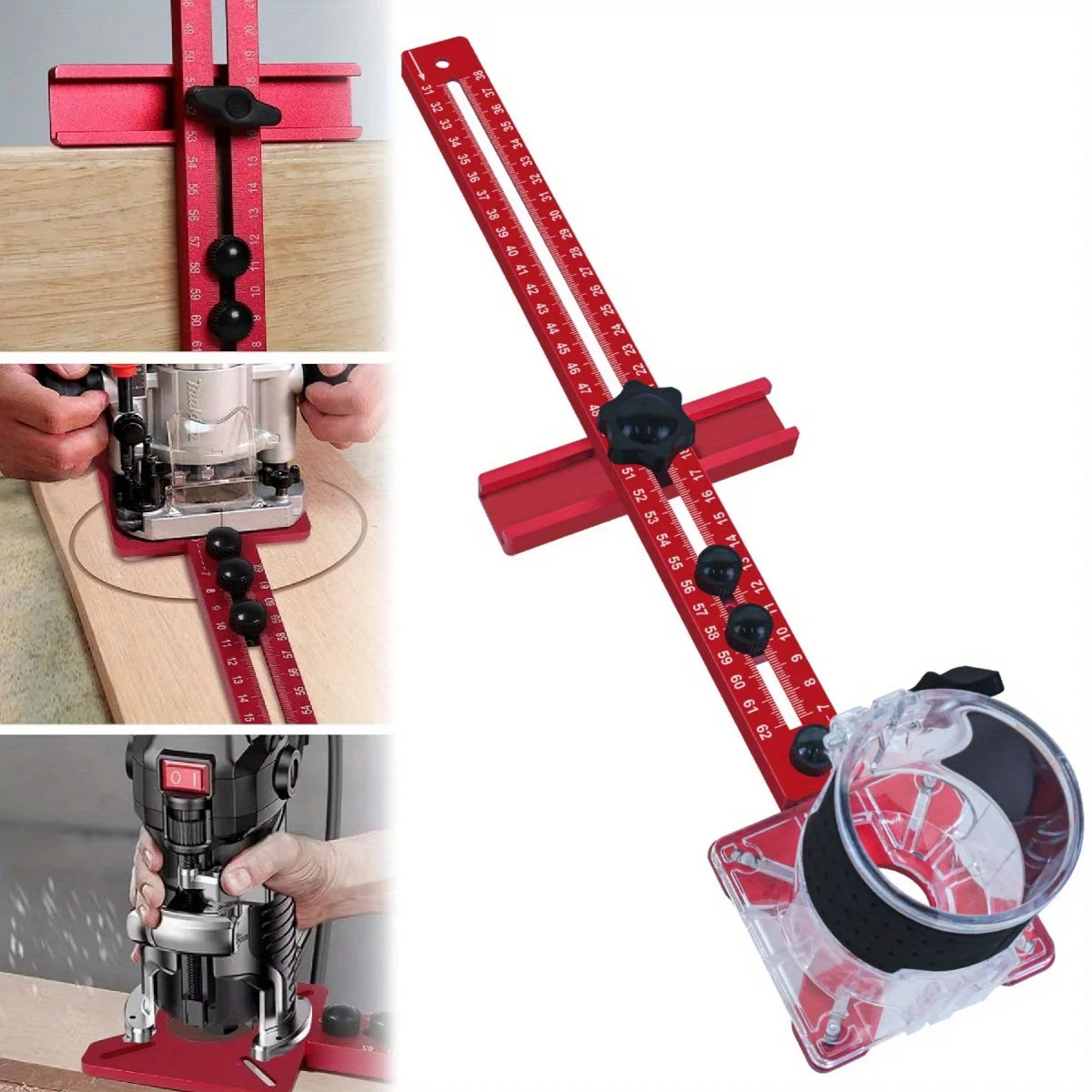 4 in 1 Router Milling Groove Bracket-Cabinet Hardware Jig Aluminum Router Circle Cutting Jig Punch-Router Milling Groove Bracket