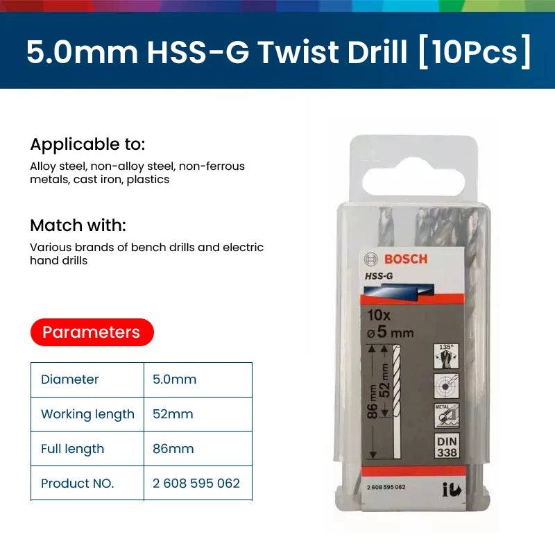 Bosch Electric Metal Drill Bit Set Woodworking Rotate Power Accessories Tool 1-10mm Hss-G Wood Drill Bits Punching Hole Saw Tool