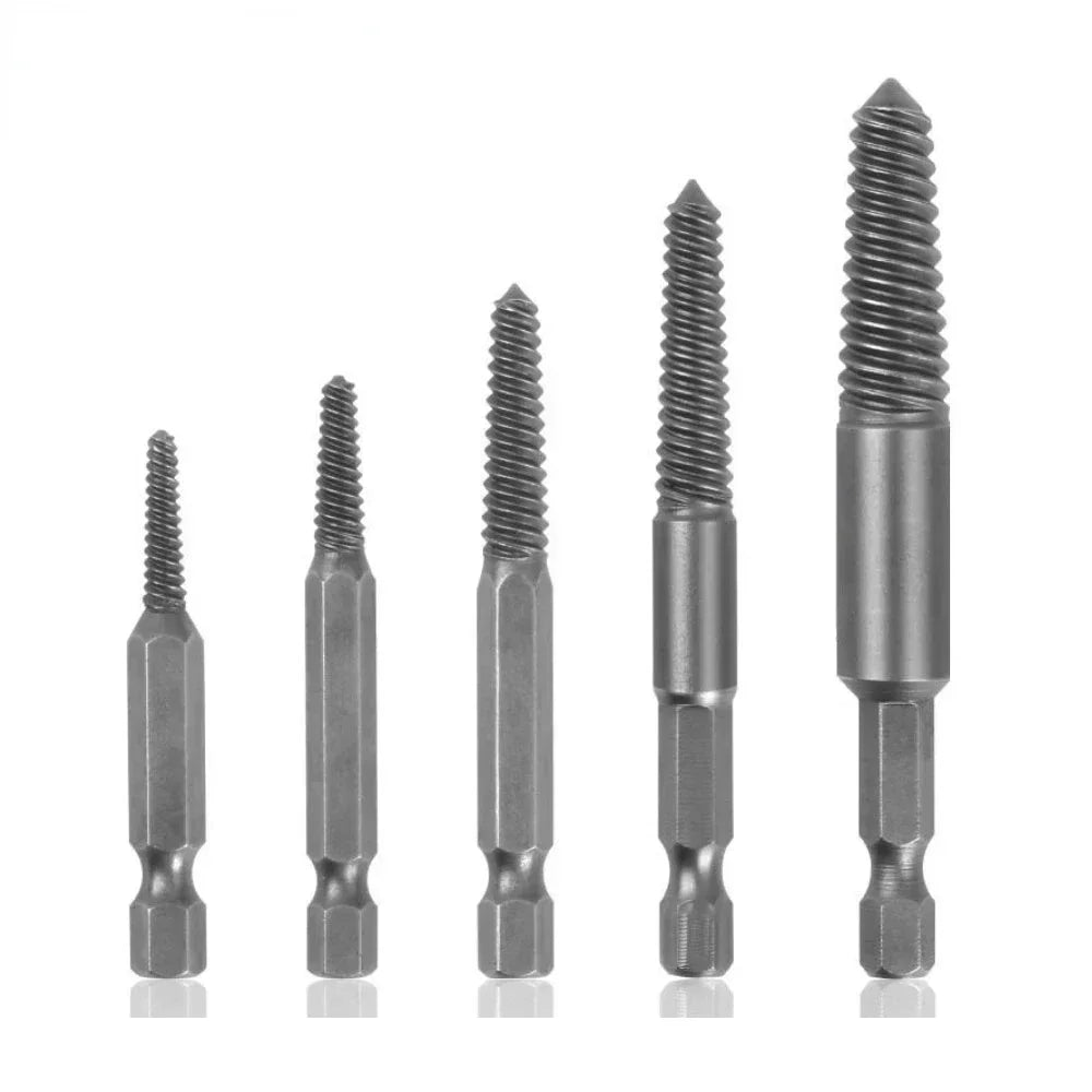 5Pcs Broken Bolt Extractor Screw Remover Set Drill Bit Set and Damaged Stripped Screw Extractor Remover Tool