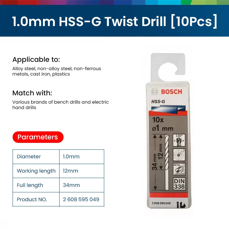 Bosch Electric Metal Drill Bit Set Woodworking Rotate Power Accessories Tool 1-10mm Hss-G Wood Drill Bits Punching Hole Saw Tool