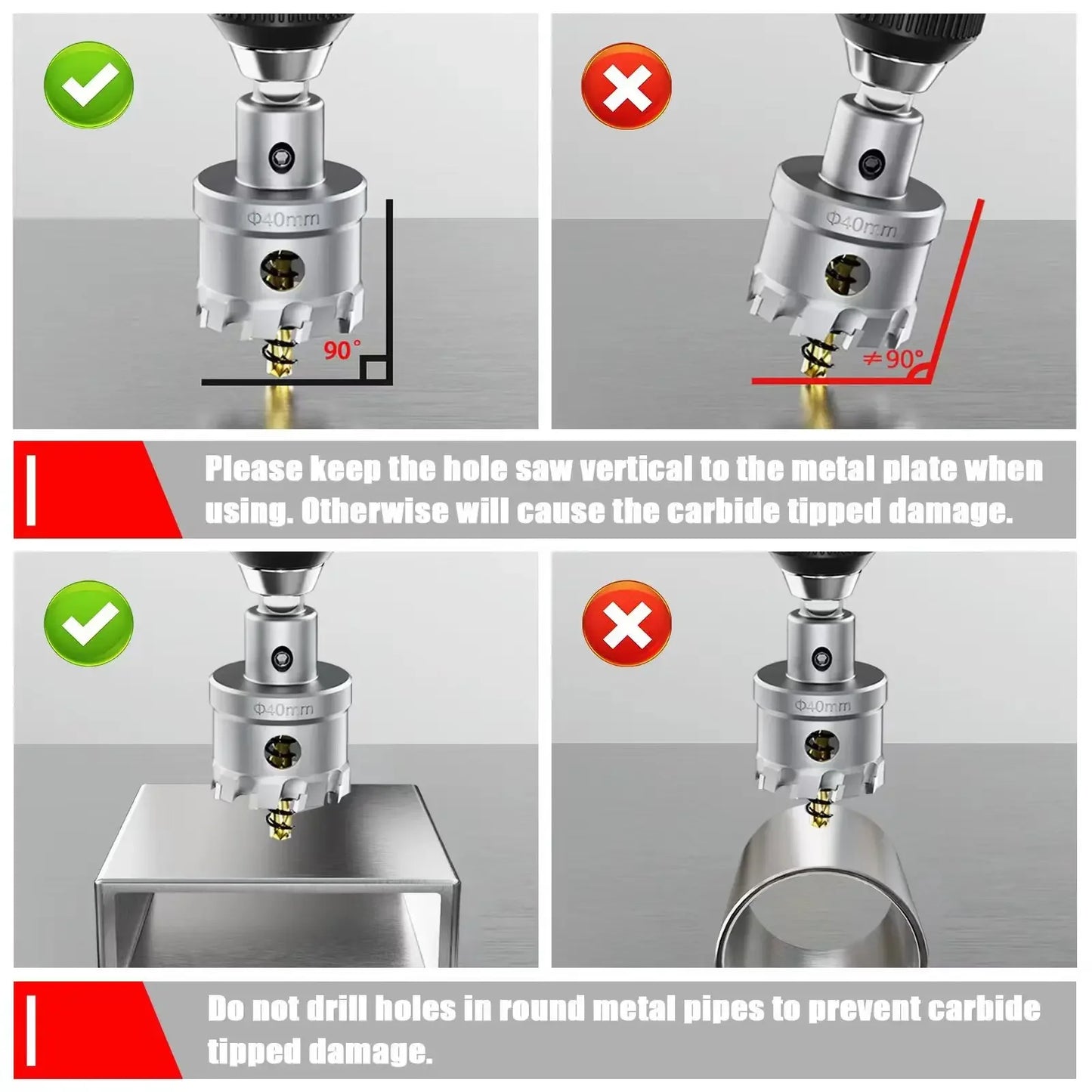 Vearter 6Pcs Carbide TCT Hole Saw Kit with 2Pcs Pilot Bits For Hard Metal Stainless Steel Copper Iron Aluminium Alloy