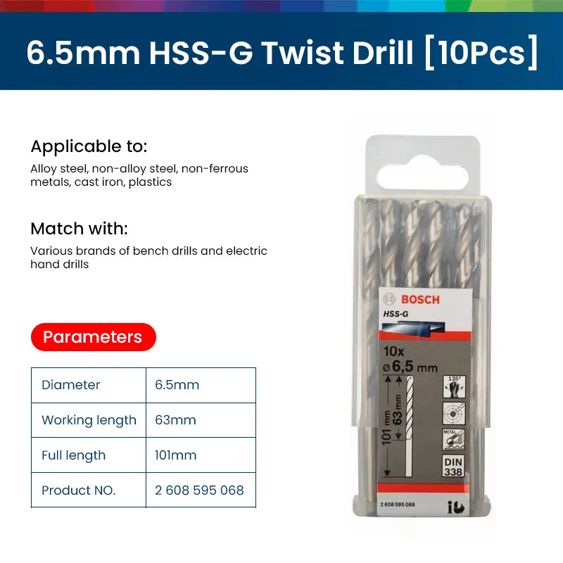 Bosch Electric Metal Drill Bit Set Woodworking Rotate Power Accessories Tool 1-10mm Hss-G Wood Drill Bits Punching Hole Saw Tool