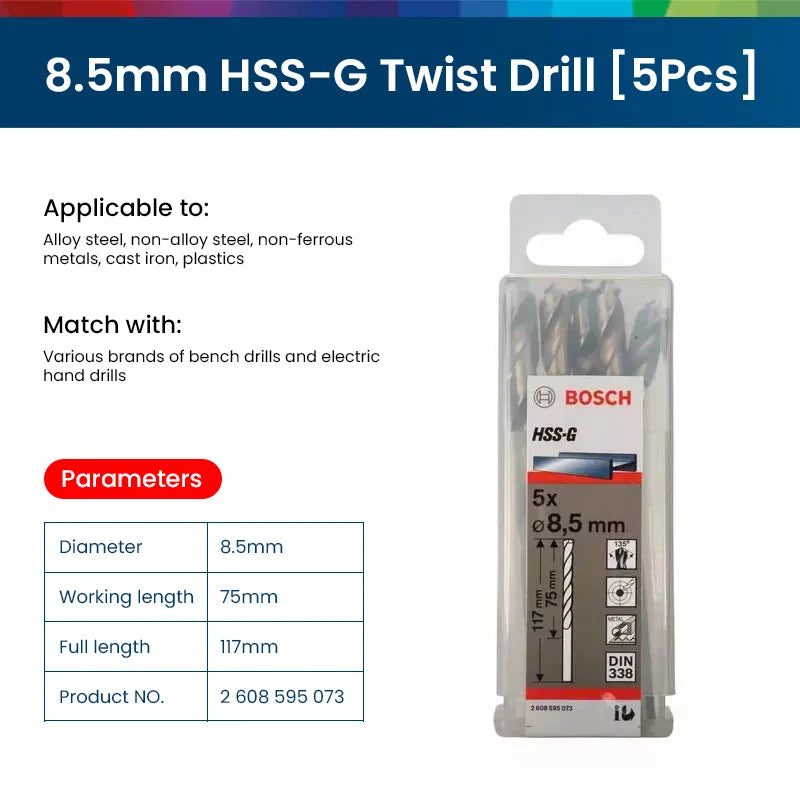 Bosch Electric Metal Drill Bit Set Woodworking Rotate Power Accessories Tool 1-10mm Hss-G Wood Drill Bits Punching Hole Saw Tool