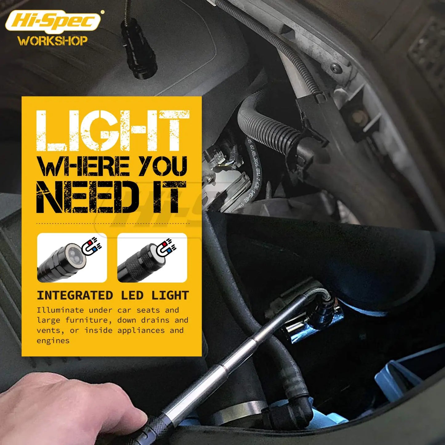 Hi-Spec 5 Piece Pick Up Tool Kit, Magnetic Pickup Tool with LED Light, Extending Inspection Mirror & Magnetic Tray with Tool Bag