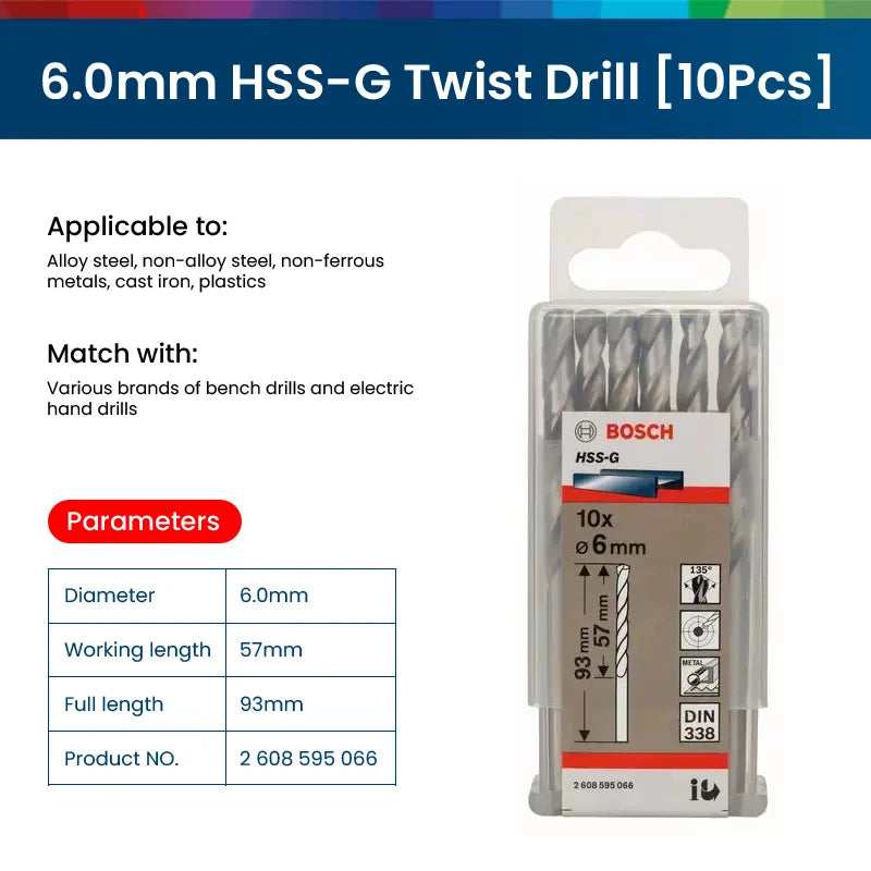 Bosch Electric Metal Drill Bit Set Woodworking Rotate Power Accessories Tool 1-10mm Hss-G Wood Drill Bits Punching Hole Saw Tool