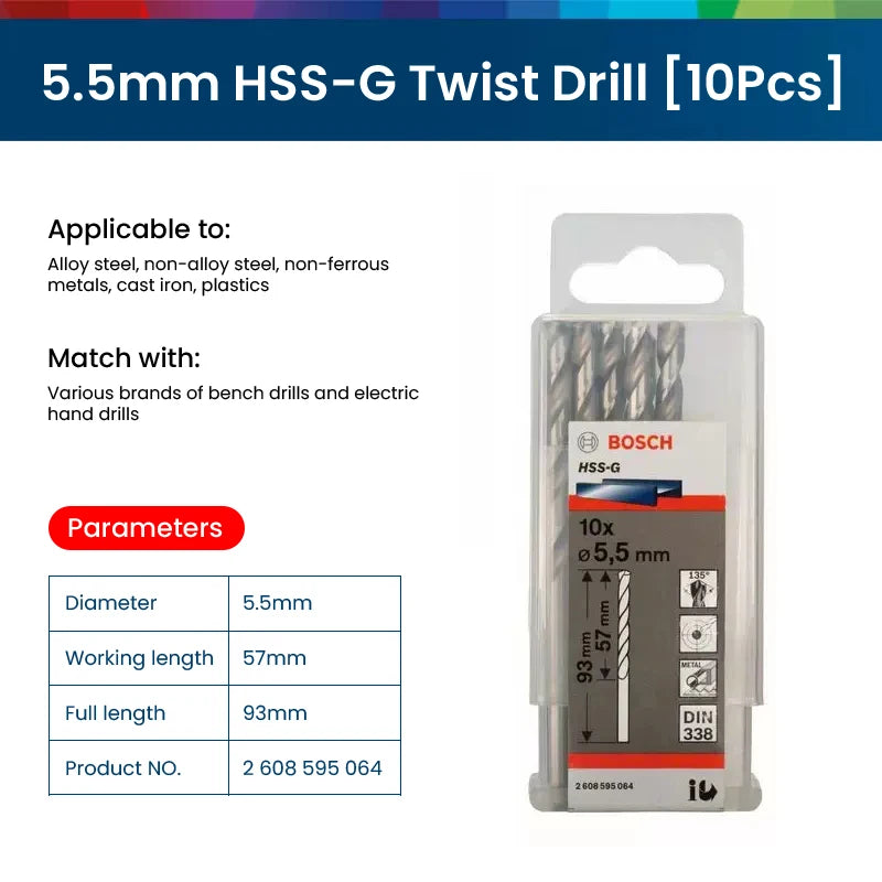 Bosch Electric Metal Drill Bit Set Woodworking Rotate Power Accessories Tool 1-10mm Hss-G Wood Drill Bits Punching Hole Saw Tool