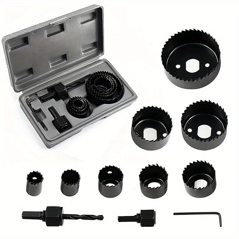 11pcs Hole Saw Kit, Durable Carbon Steel Metal Circle Power Drill Hole Cutter For Wood, PVC, Plastic, Drywall (19/22/29/