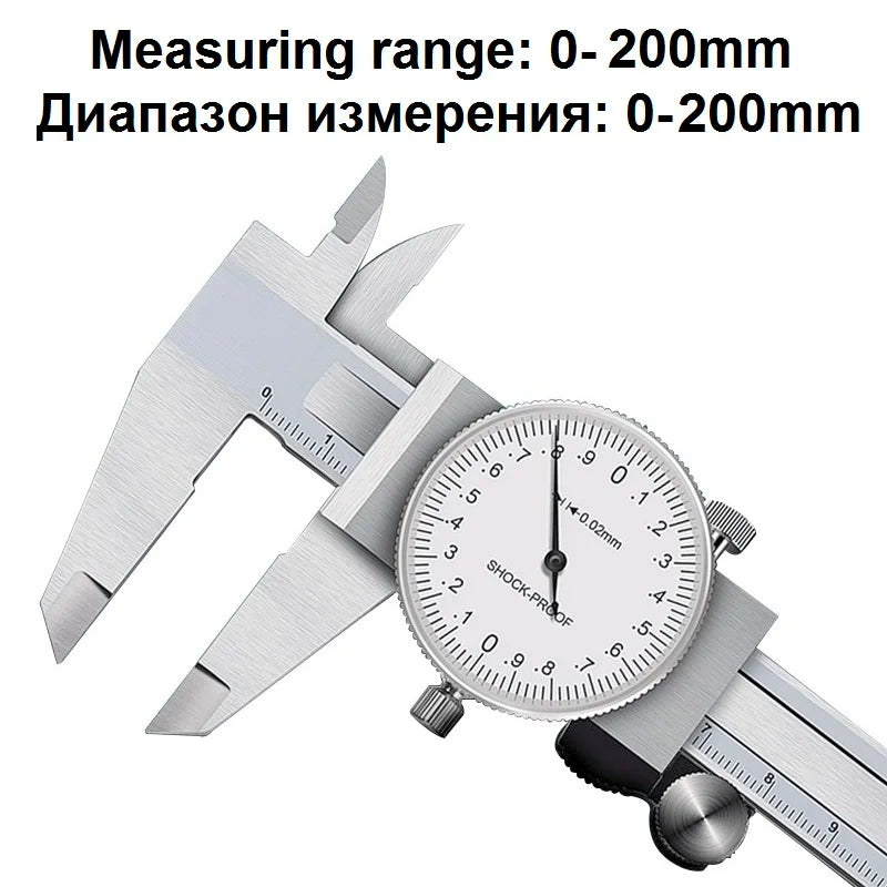 Dial Calipers High Precision Metal Vernier Calipers Shockproof Height Depth Inner Outer Diameter Tester 0-200 mm Measuring Tools