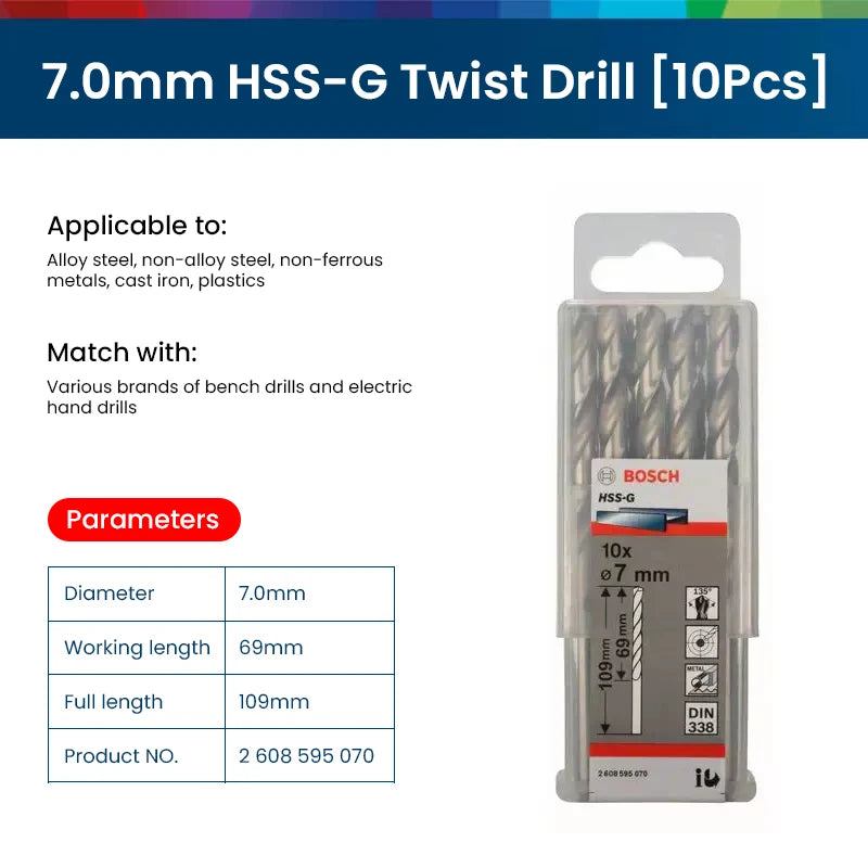Bosch Electric Metal Drill Bit Set Woodworking Rotate Power Accessories Tool 1-10mm Hss-G Wood Drill Bits Punching Hole Saw Tool