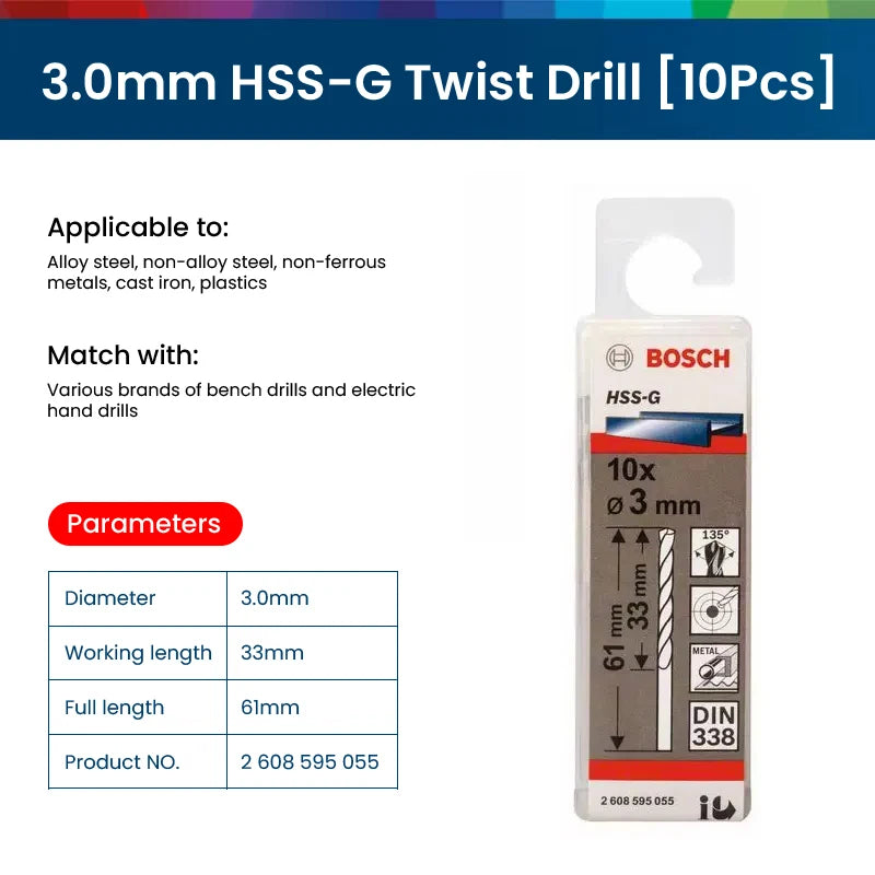 Bosch Electric Metal Drill Bit Set Woodworking Rotate Power Accessories Tool 1-10mm Hss-G Wood Drill Bits Punching Hole Saw Tool