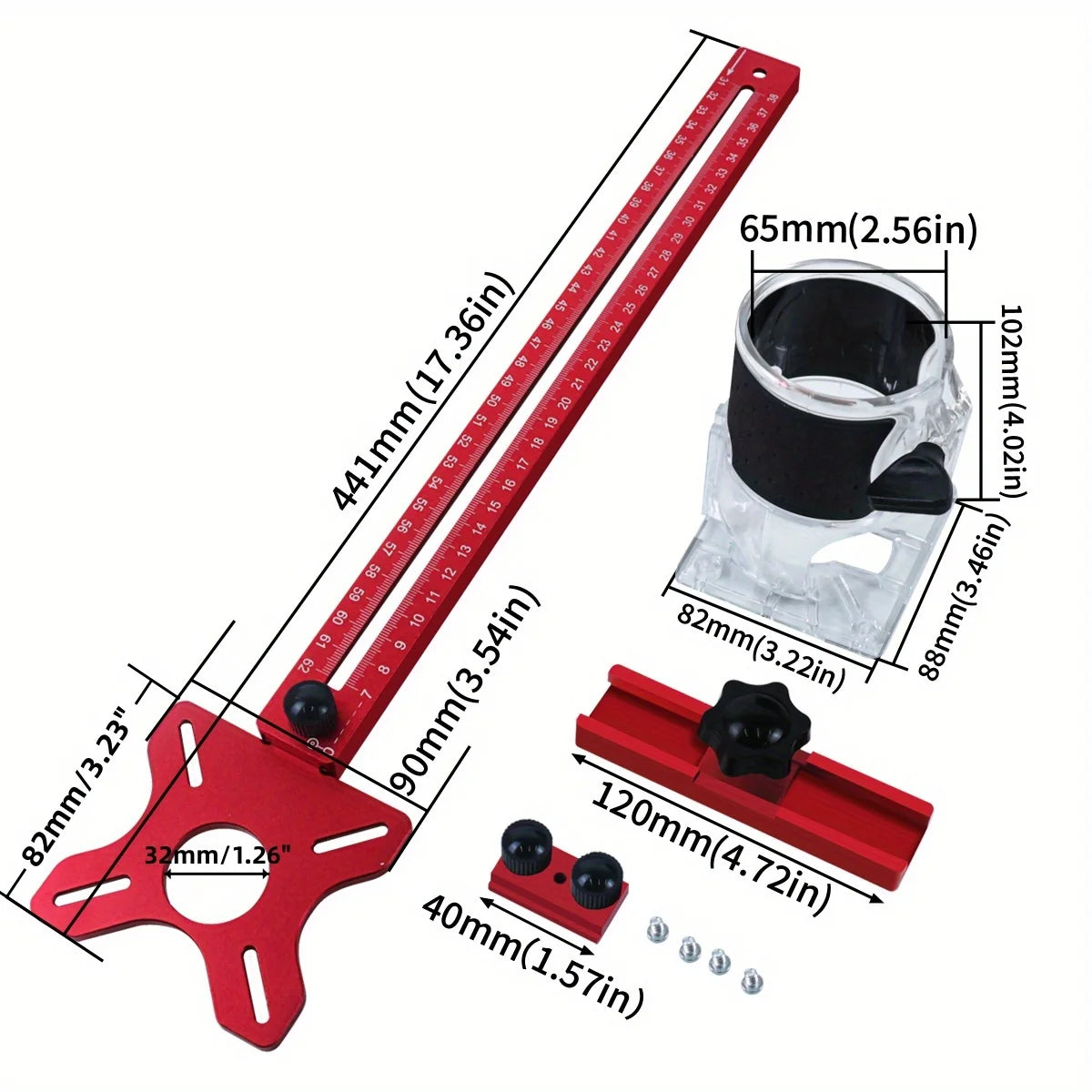 4 in 1 Router Milling Groove Bracket-Cabinet Hardware Jig Aluminum Router Circle Cutting Jig Punch-Router Milling Groove Bracket