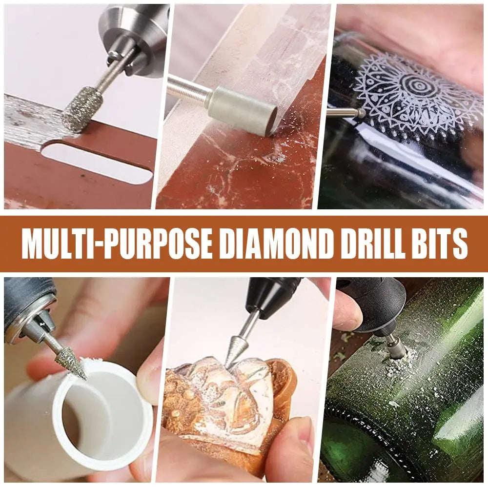 Diamond Burr Bits Set 20 Pcs Polishing Kits Rotary Tools Accessories with 1/8’ Shank For Carving Engraving Grinding Polishing