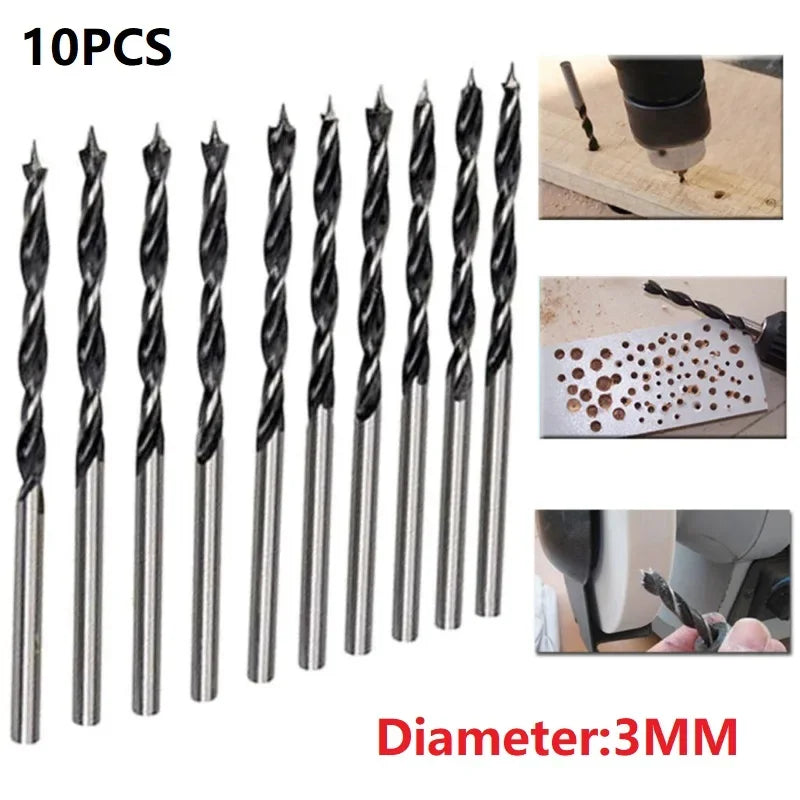 10pcs Woodworking Drill Bit Quick Change Metal Tools 1/4" Hex Shank Wood HCS Drill Bit Set Round For Handle Tool Accessory