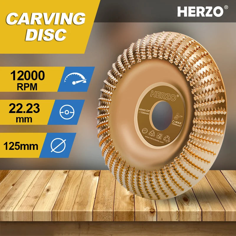 HERZO 125mm Sanding Carving Disc Woodworking Angle Grinder Wheel Abrasive Rotary Tool for Wood Grinding