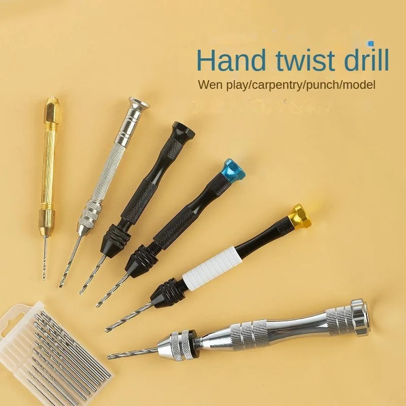 Mini Tool Set with Black Hand Twist Drill 10Pcs Fried Dough Twists Drill for Woodworking Drilling Rotary Wood Holes Tools