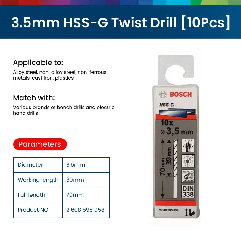 Bosch Electric Metal Drill Bit Set Woodworking Rotate Power Accessories Tool 1-10mm Hss-G Wood Drill Bits Punching Hole Saw Tool