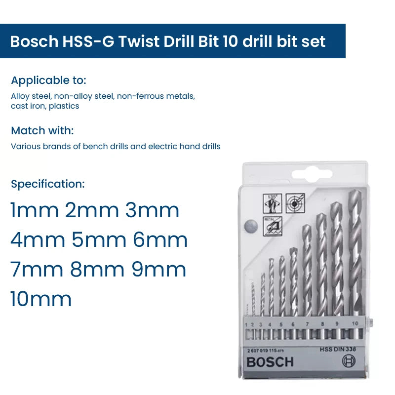 Bosch Electric Metal Drill Bit Set Woodworking Rotate Power Accessories Tool 1-10mm Hss-G Wood Drill Bits Punching Hole Saw Tool